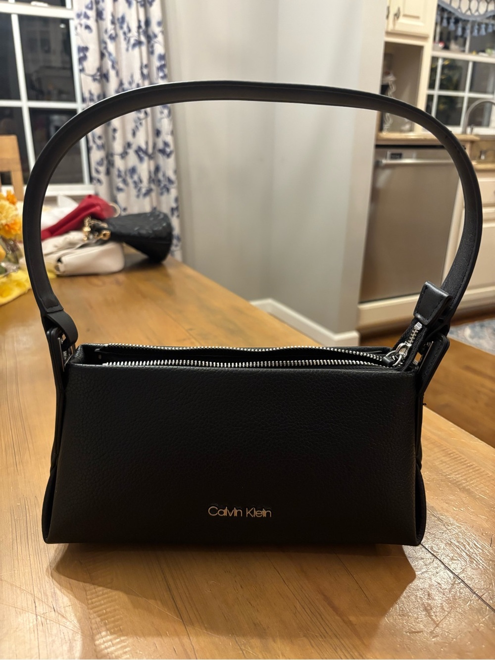Calvin Klein Black Pebbled Leather Shoulder Purse
